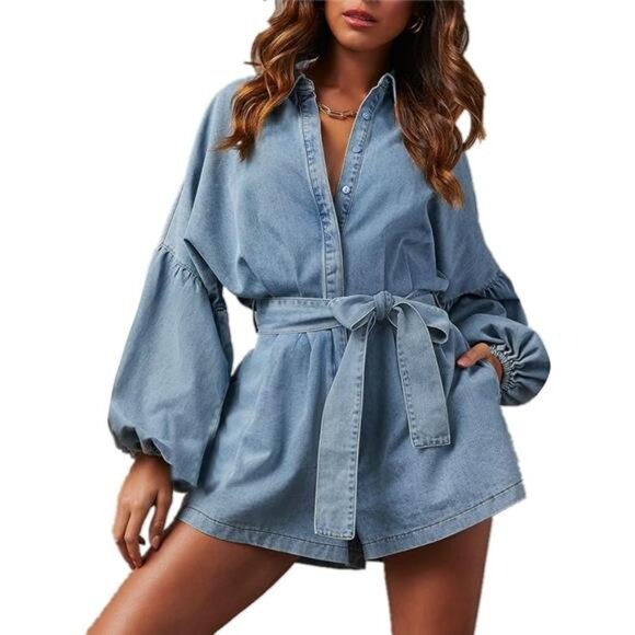 Women's Casual Denim Romper - Picture 7 of 7